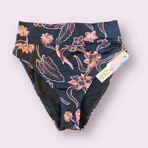 Sundazed High Waist Cora Swim Bottoms Black Floral Medium NWT